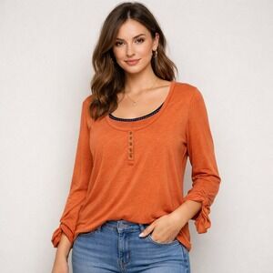 Anthropologie x Pilcro Sustainable Henley Womens Size Large Pullover Top Coral‎
